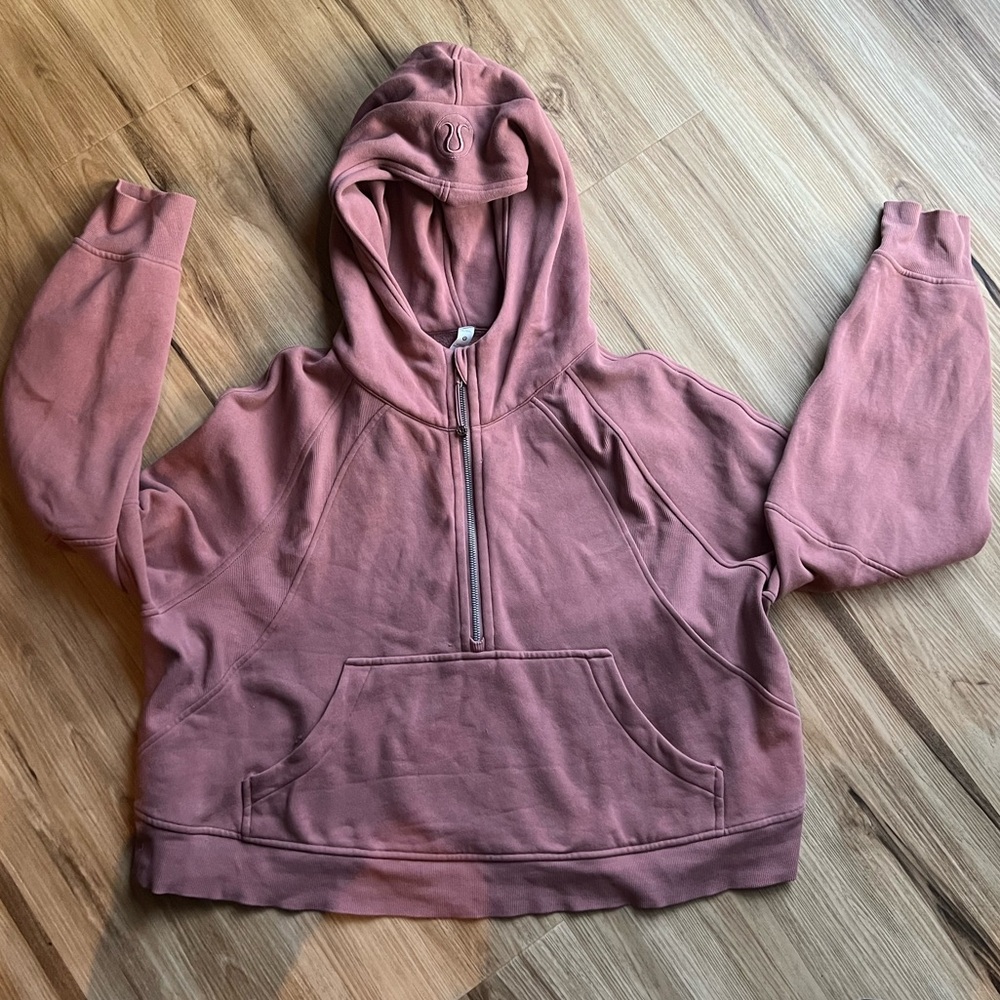 Used Lululemon half zip Scuba in mauve pink color. Size large/xl.
